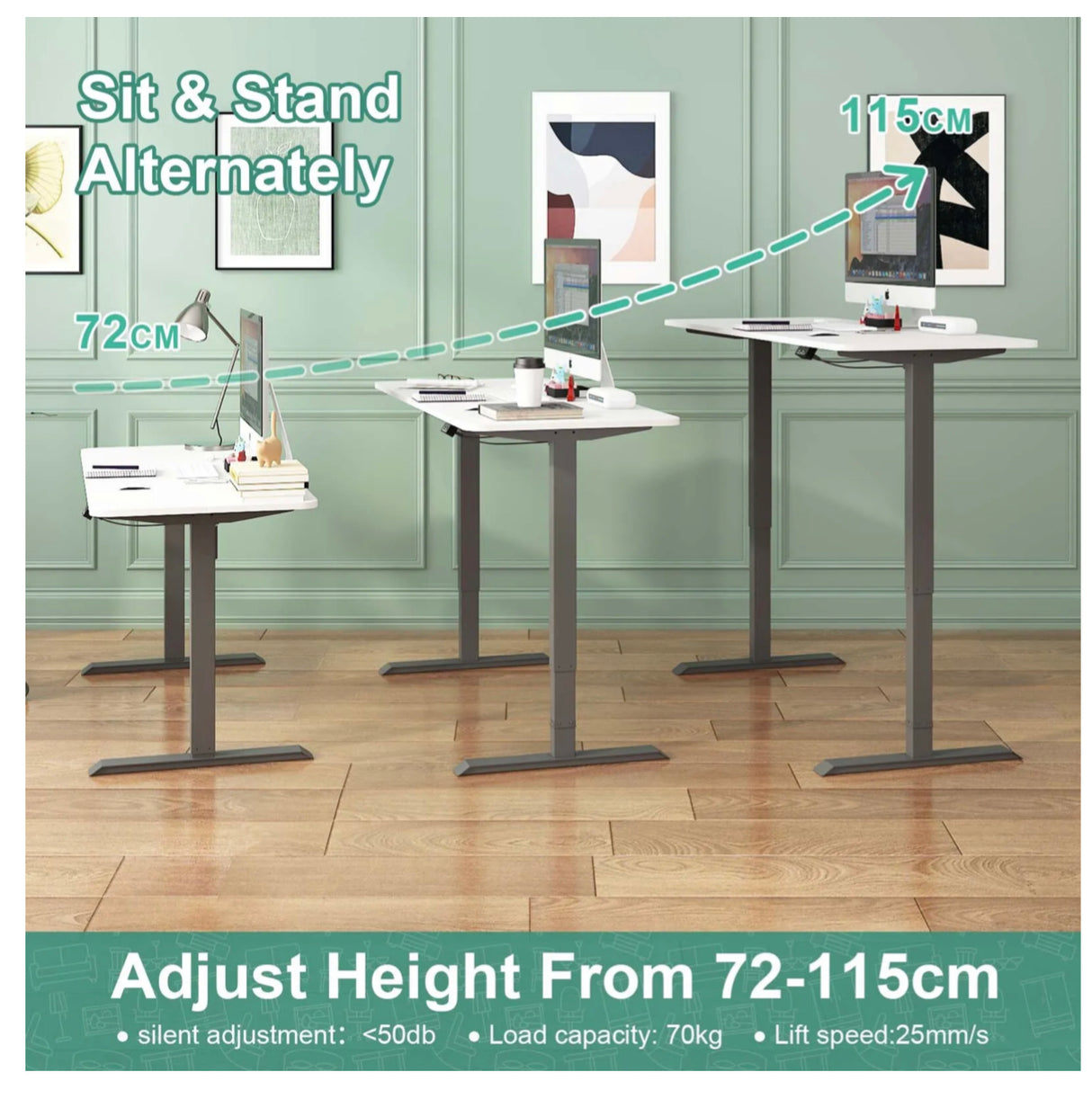 Electric Standing Desk Adjustable Height Sit Stand Workstation white