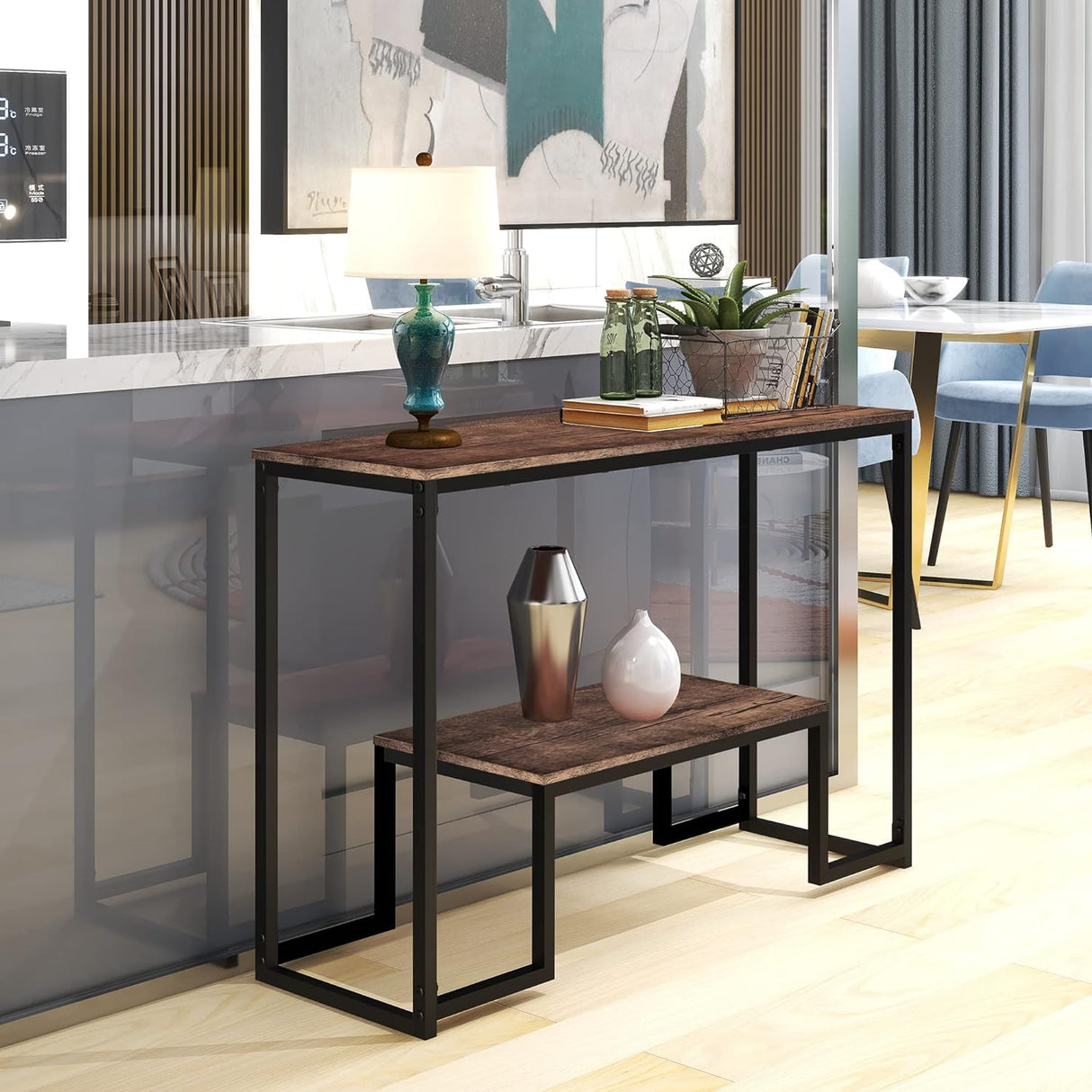 2-Tier Sofa Console Table Narrow Sofa Table Industrial Entryway Table Rustic Hallway Table Modern Display Table Foyer Table for Entryway, Hallway, Sofa, Couch, Living Room