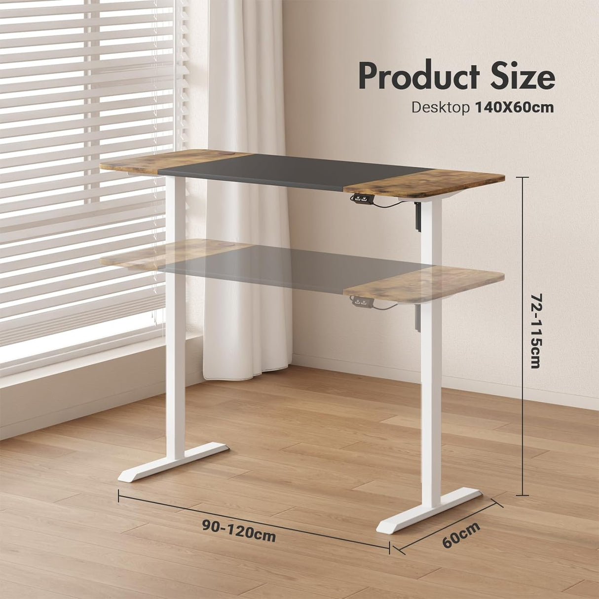 Electric Standing Desk,Ergonomic Sit Stand Desk Height Adjustable Motorised Computer Workstation 140cm Splice Desktop