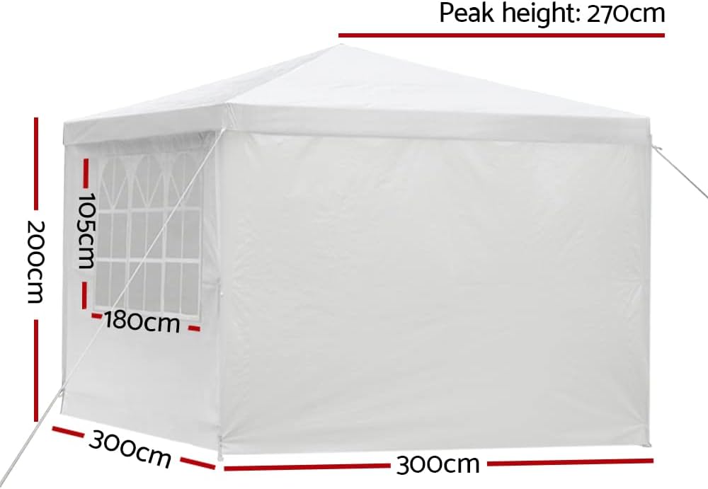 3x3 Marquee Gazebo, Camping Tent Wedding Gazebos Garden Shed Outdoor Party Canopy Patio Carport Car, White 4 Window Wall Carry Bag Water Resistant and UV