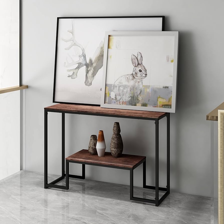 2-Tier Sofa Console Table Narrow Sofa Table Industrial Entryway Table Rustic Hallway Table Modern Display Table Foyer Table for Entryway, Hallway, Sofa, Couch, Living Room