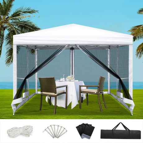 3x3 Marquee Gazebo, Pop Up Camping Tent Folding Gazebos Garden Outdoor Wedding Party Canopy Patio Carport, Water Resistant and UV Carry Bag Mesh Panels