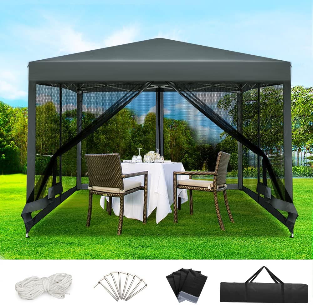 3x3 Marquee Gazebo, Pop Up Camping Tent Folding Gazebos Garden Outdoor Wedding Party Canopy Patio Carport, Water Resistant and UV Carry Bag Mesh Panels