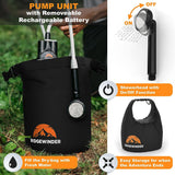 Portable Shower for Camping with Dry Bag - Camp Shower with Rechargeable Battery and Included 10L Dry Bag for Water Storage. Complete Camping Shower in a Bag (+Sprayer Attachment).