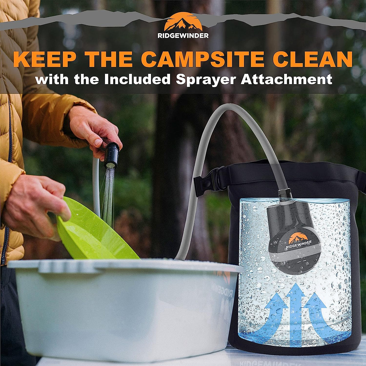 Portable Shower for Camping with Dry Bag - Camp Shower with Rechargeable Battery and Included 10L Dry Bag for Water Storage. Complete Camping Shower in a Bag (+Sprayer Attachment).