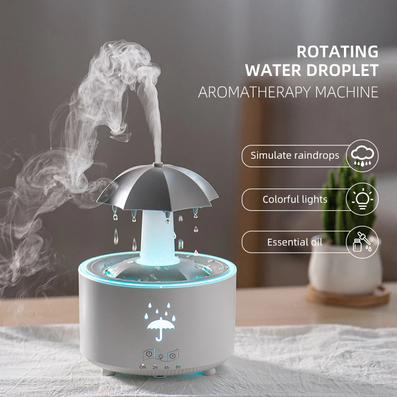 New Creative Rotating Raindrop Aromatherapy Machine Rain Cloud Humidifier Heavy Fog Quantity Colorful Moving Head Humidifier