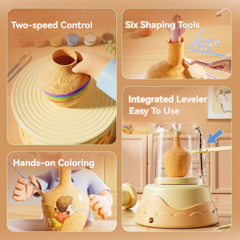 Electric DIY Kids Pottery Wheel Kit Turntable Pottery Machine High-quality Polymer Clay Tool Set Ceramic Handmade Toys Gifts