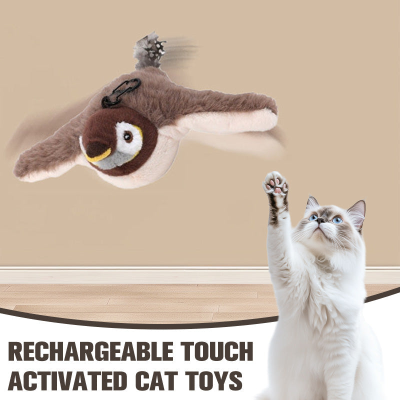 Interactive Cat Toys, Rechargeable Chirping Flapping Bird with Catnip for Indoor Cats, Touch Activated Plush Toys, Wing Movement