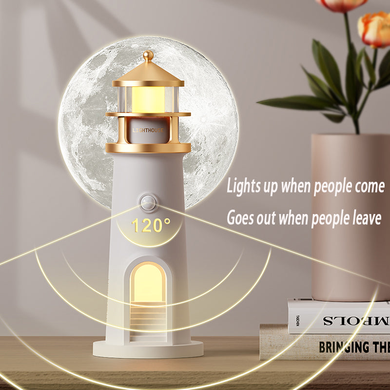 Moon Projection Light Lighthouse Motion Sensor Nightlights Remote Control Fake Candle Lamp Room Decoration Entryway Decor Lights