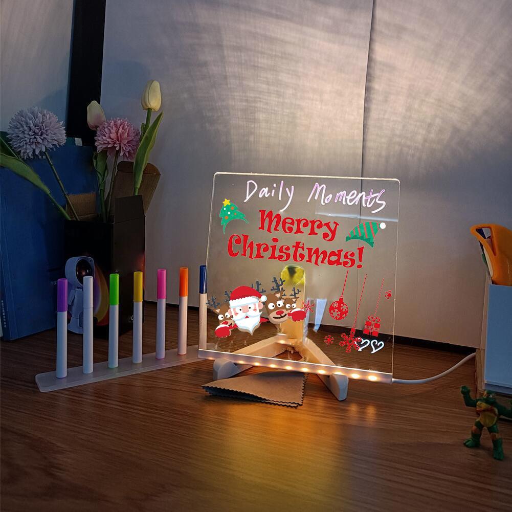 Light Up Acrylic Message Board Rewritable DIY Children's Glowing Drawing Board Message Lamp With 7 Colorful Pens