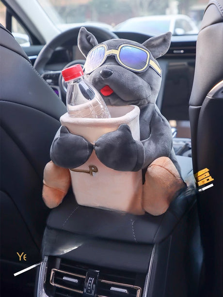 Car Mounted Tissue Box 2-in-1 Cartoon Plush Doll Auto Armrest Box Hanging Paper Drawer Storage Car Trash Can And Tissue Holder