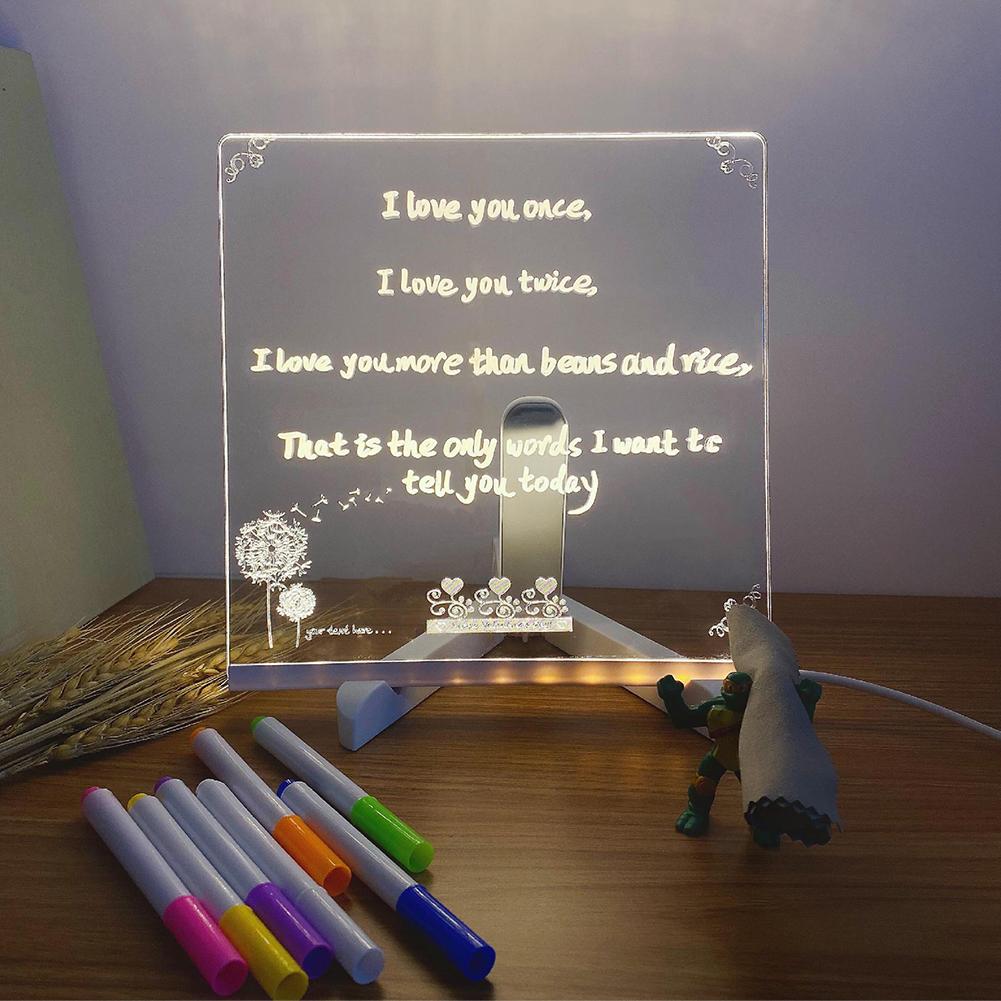 Light Up Acrylic Message Board Rewritable DIY Children's Glowing Drawing Board Message Lamp With 7 Colorful Pens