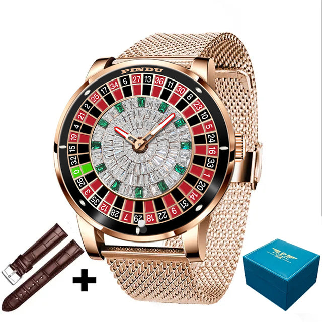 Design Mechanical Watch NH35 Movement Arabic numerals Rotating Dial Roulette Automatic Watch Diamond Luminous Hands