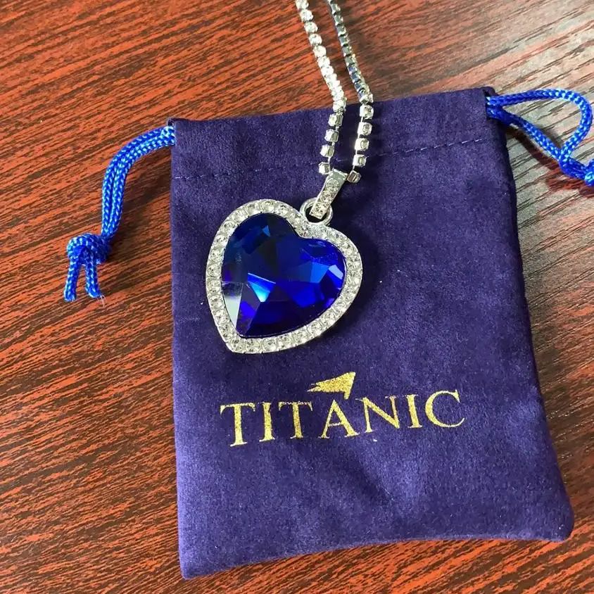 Titanic Heart Of The Ocean Necklace + Velvet Bag