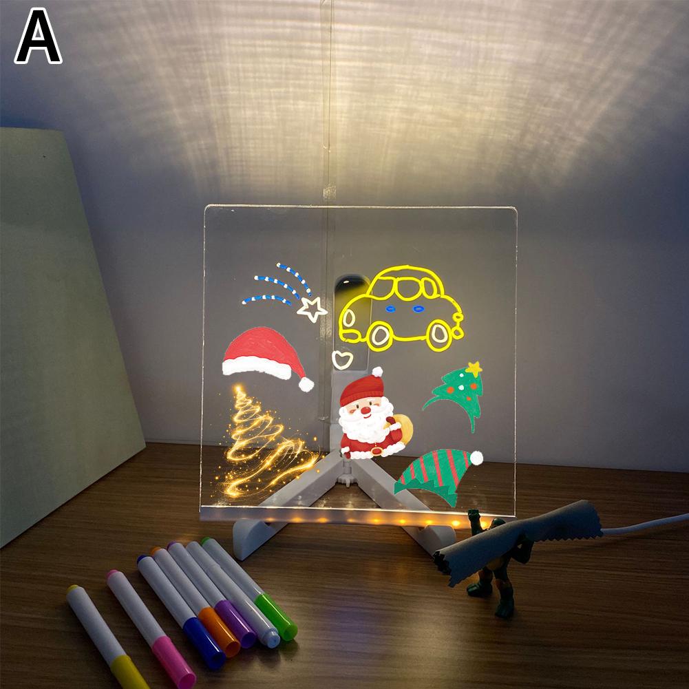 Light Up Acrylic Message Board Rewritable DIY Children's Glowing Drawing Board Message Lamp With 7 Colorful Pens