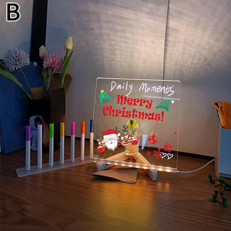 Light Up Acrylic Message Board Rewritable DIY Children's Glowing Drawing Board Message Lamp With 7 Colorful Pens