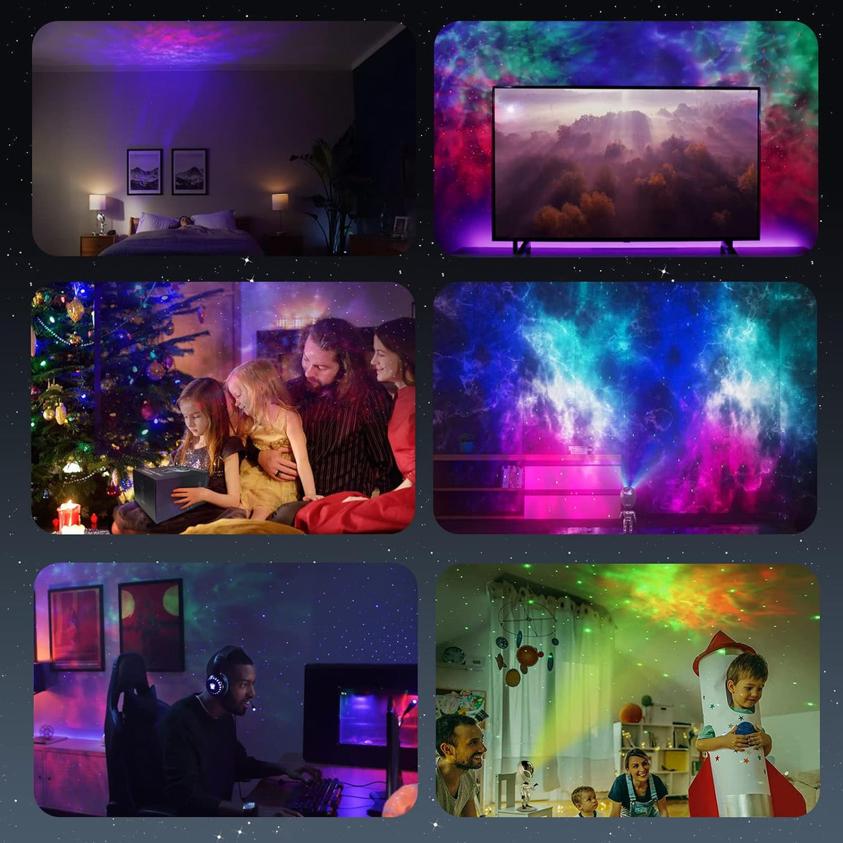 LED Alien Galaxy Projector Light Atmosphere Night Lamp Bedroom Gaming Room Desktop Decoration Star Projection Lights Kids Gift