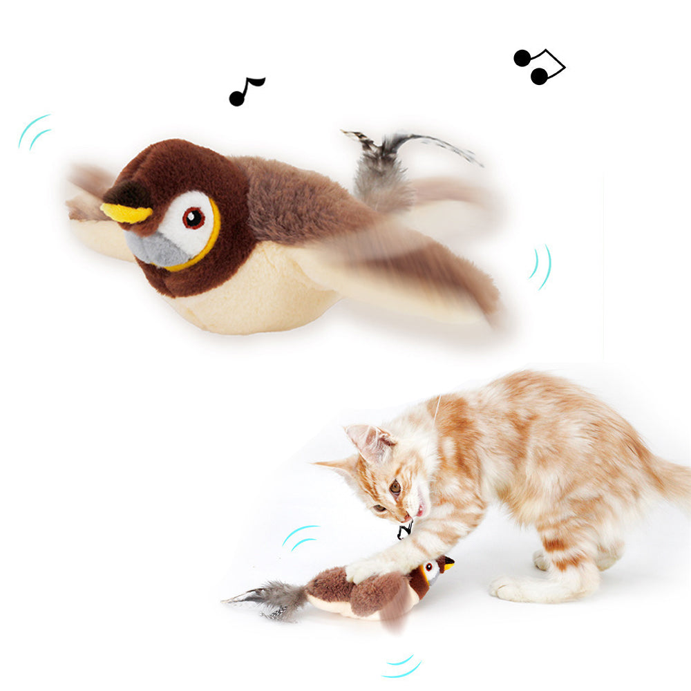 Interactive Cat Toys, Rechargeable Chirping Flapping Bird with Catnip for Indoor Cats, Touch Activated Plush Toys, Wing Movement