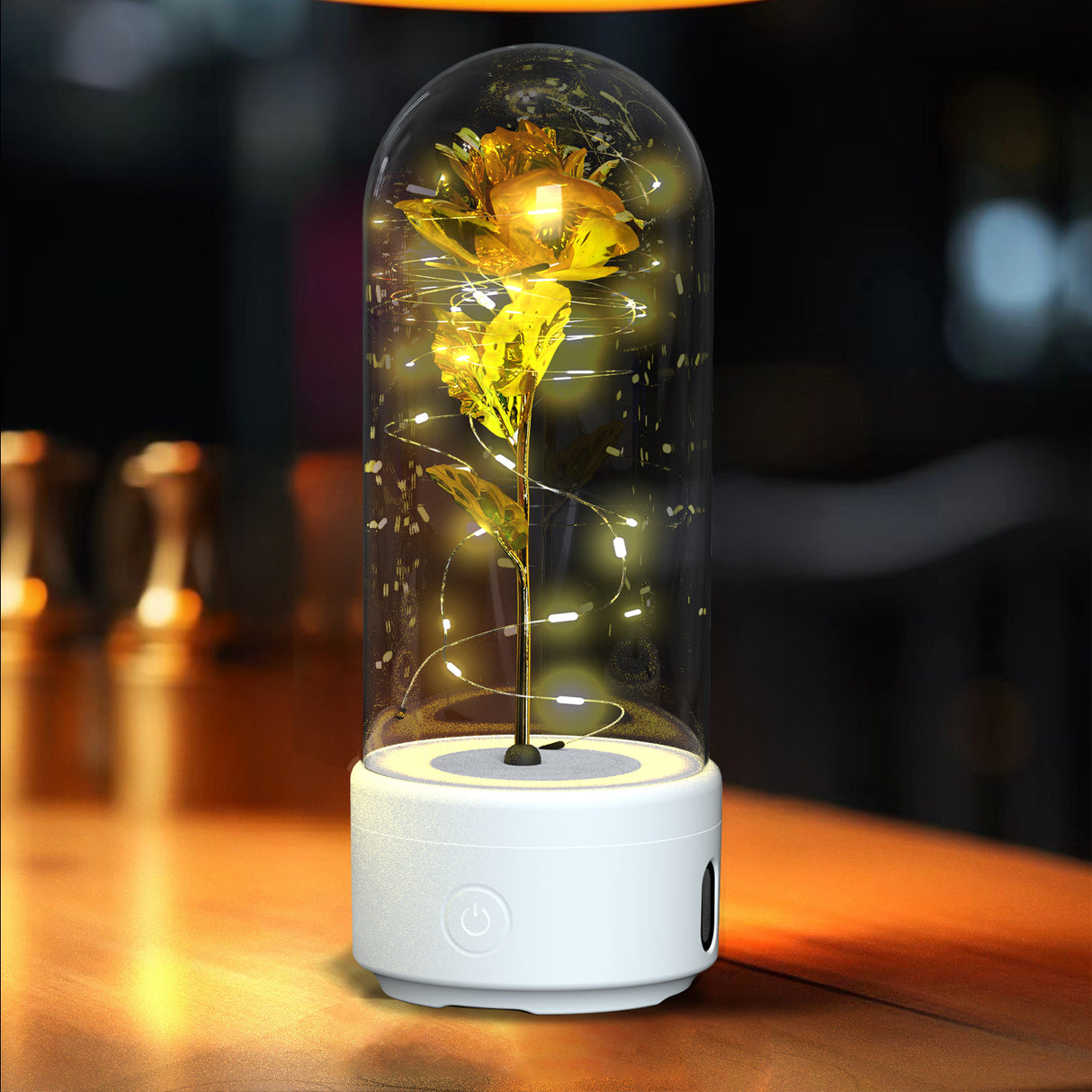 Creative 2 In 1 Rose Flowers LED Light And Bluetooth Speaker Valentine's Day Gift Rose Luminous Night Light Ornament In Glass Cover