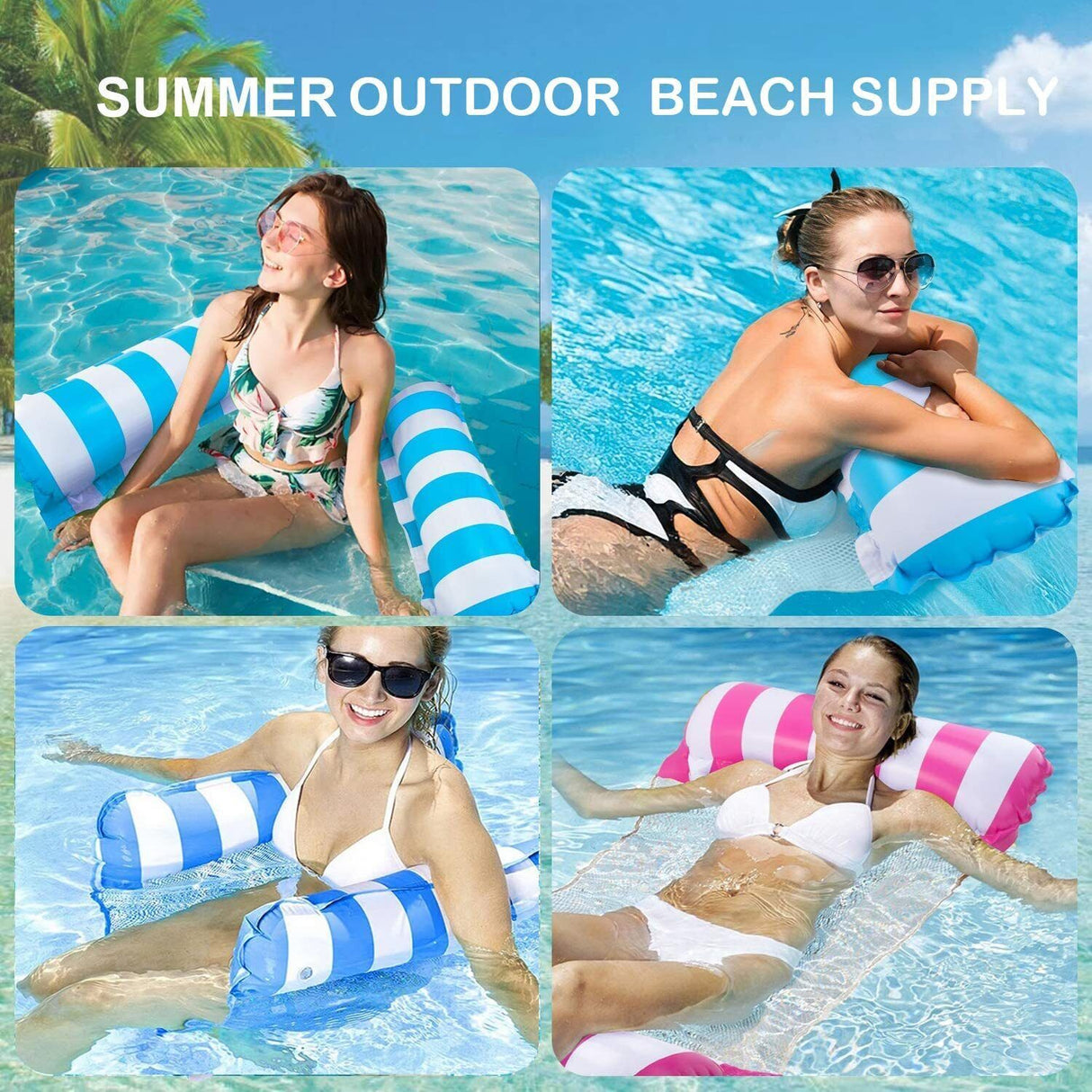 2 Pack Inflatable Summer Swimming Hammock Floating Water Float Pool Lounge Bed