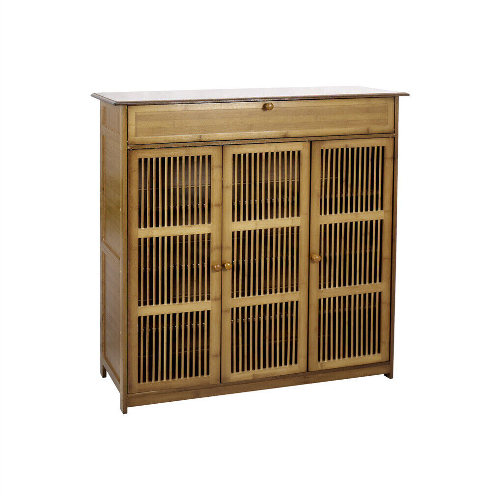 Bamboo Shoe Rack Cabinet with Large Drawer Freestanding Organizer for Entryway