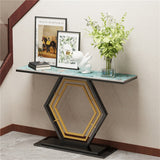 Heavy Duty Marble Console Table Solid Geometric Base Sofa Side Entryway Table