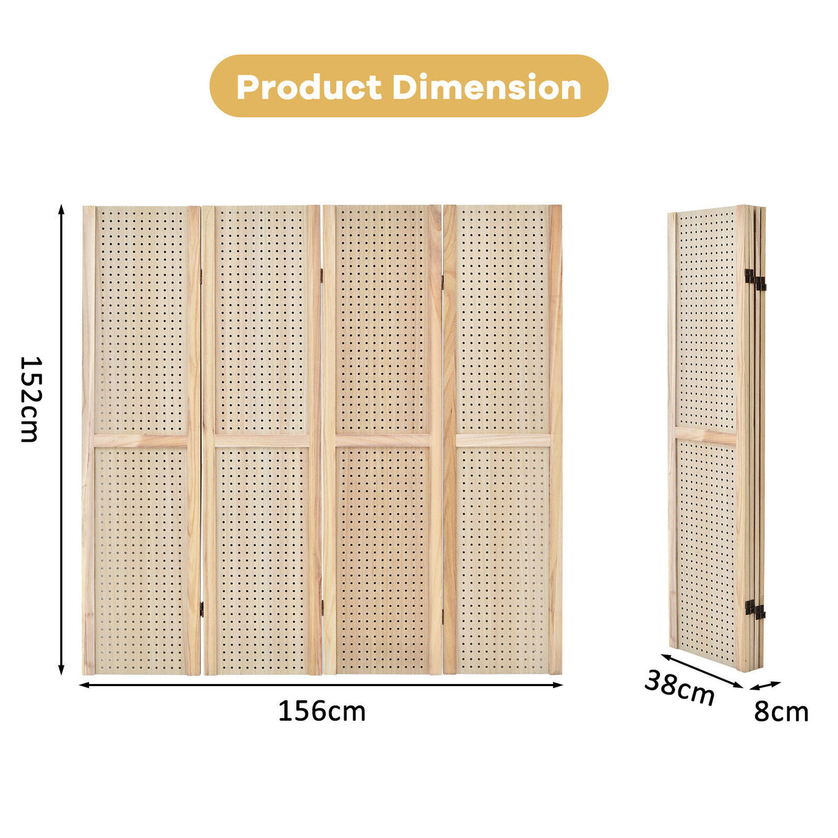 4-Panel Partition Room Divider Folding Privacy Screen Pegboard Display