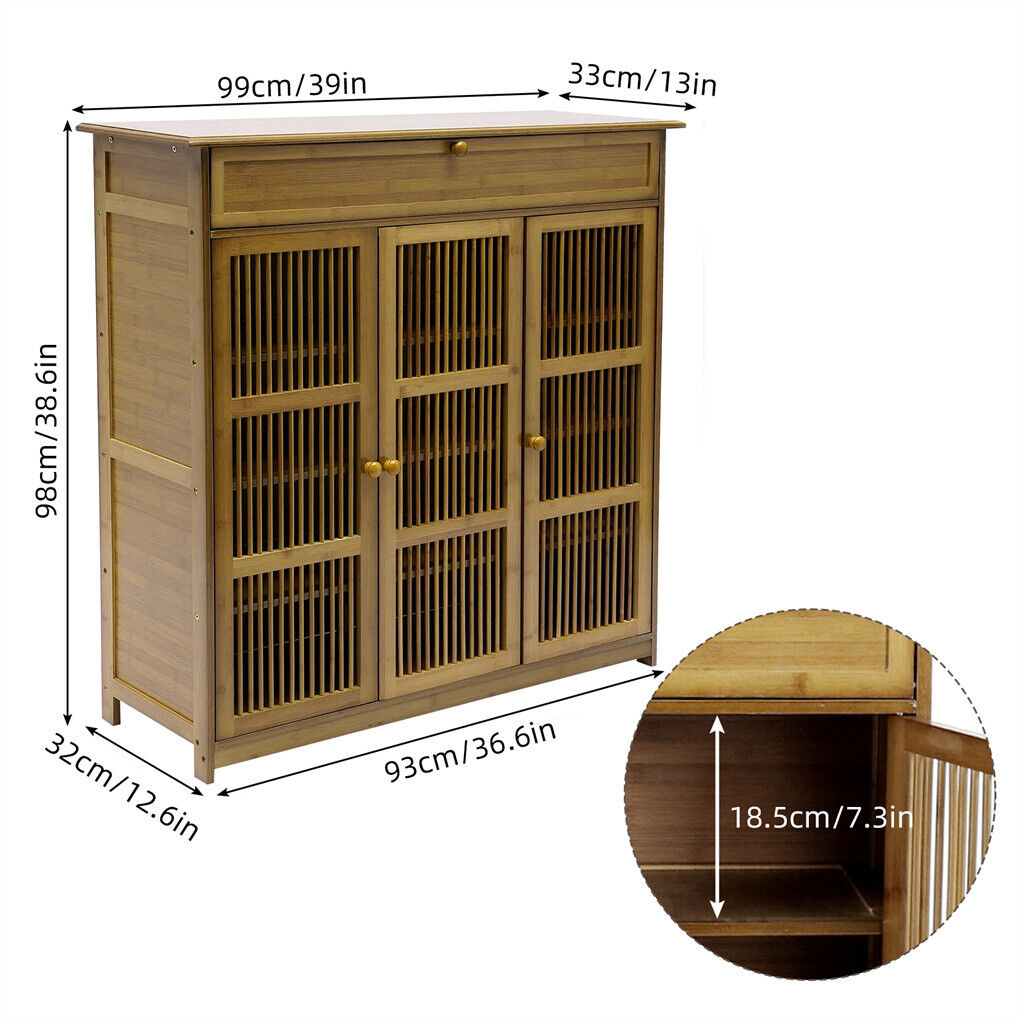 Bamboo Shoe Rack Cabinet with Large Drawer Freestanding Organizer for Entryway