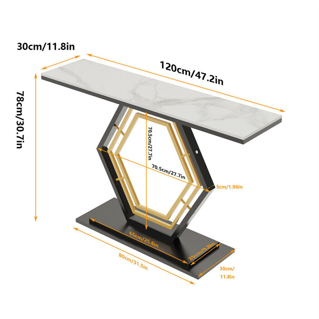 Heavy Duty Marble Console Table Solid Geometric Base Sofa Side Entryway Table