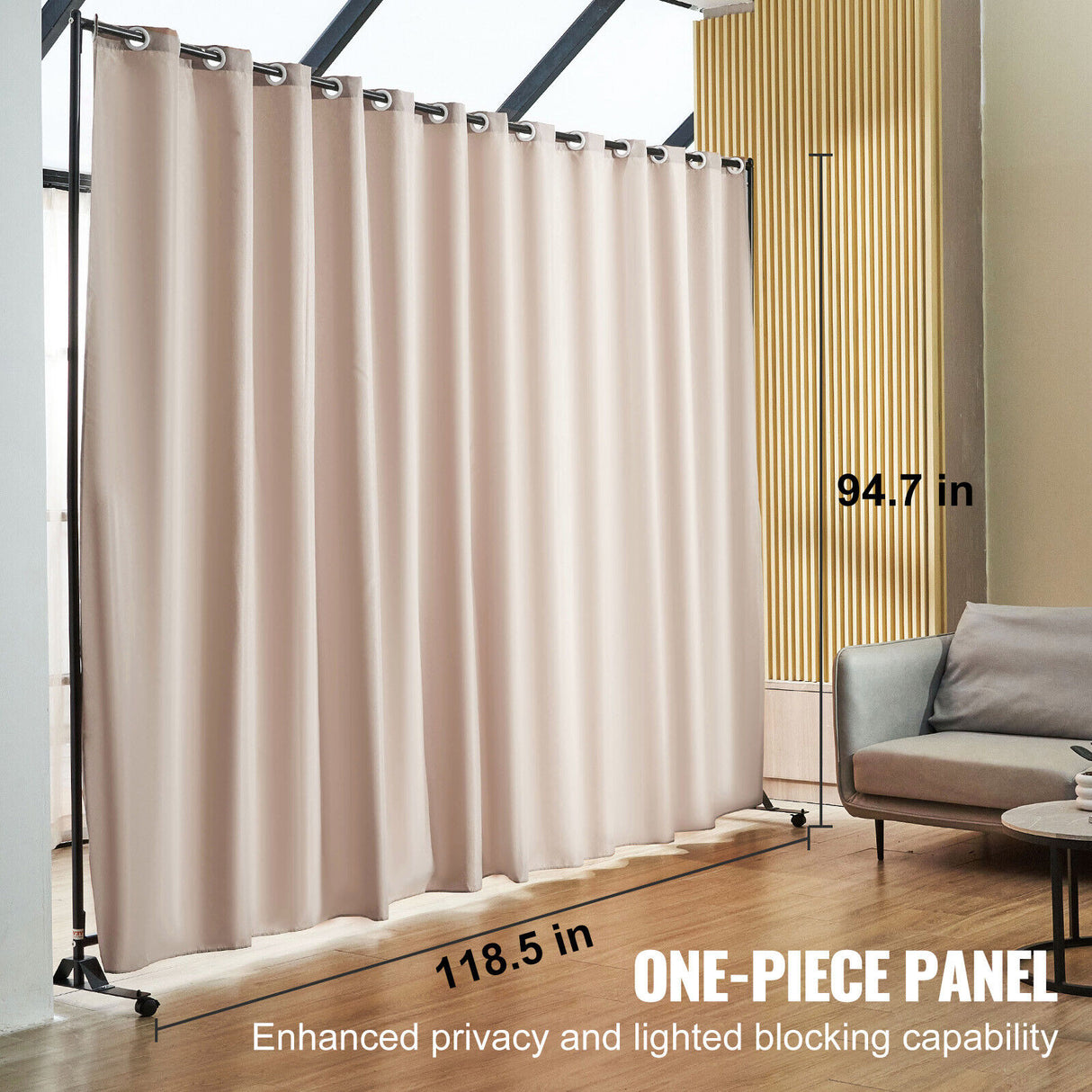 Room Divider Panel Privacy Screen Curtain Stand w/ Wheels 301 x 240cm