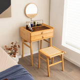 Makeup Vanity Table w/ Mirror Bamboo Dressing Table w/ Storage Drawers Bedroom