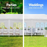 3x9 Marquee Gazebo, Camping Tent Wedding Gazebos Garden Shed Outdoor Party Canopy Patio Carport Car, White 6 Window Wall 2 Door Panel Carry Bag Water Resistant and UV