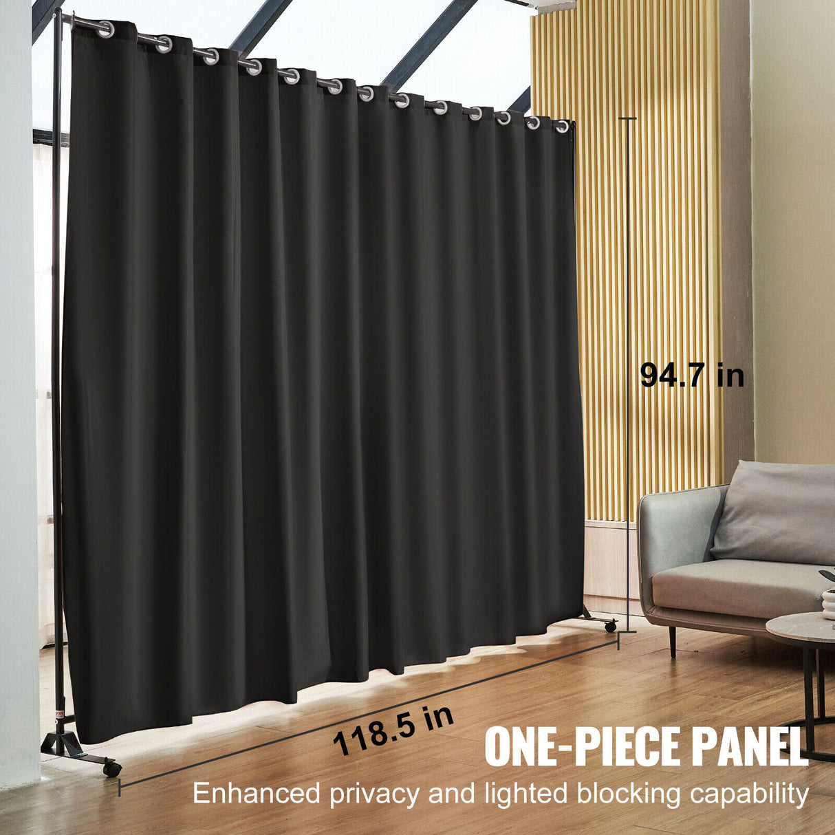 Room Divider Panel Privacy Screen Curtain Stand w/ Wheels 301 x 240cm