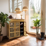 Bamboo Shoe Rack Cabinet with Large Drawer Freestanding Organizer for Entryway