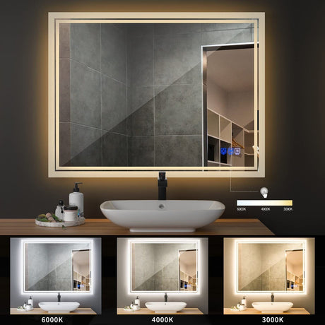 3 Colors Dimmable LED Bathroom Mirror Modern Vanity Mirrors with Lights for Wall