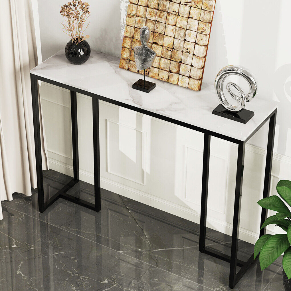 Slim Narrow Hallway Console Table scratch-proof Marble Long Bar Table Gold Legs