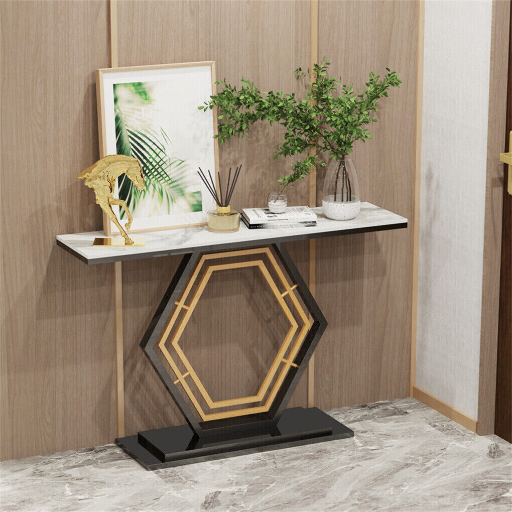 Heavy Duty Marble Console Table Solid Geometric Base Sofa Side Entryway Table