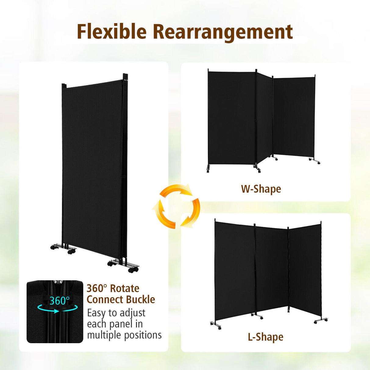 3-Panel Folding Room Divider, 180 CM Rolling Privacy Screen with Lockable Wheels, Portable Wall Divider and Separator, Freestanding Privacy Protection for Living Room, Bedroom, Office