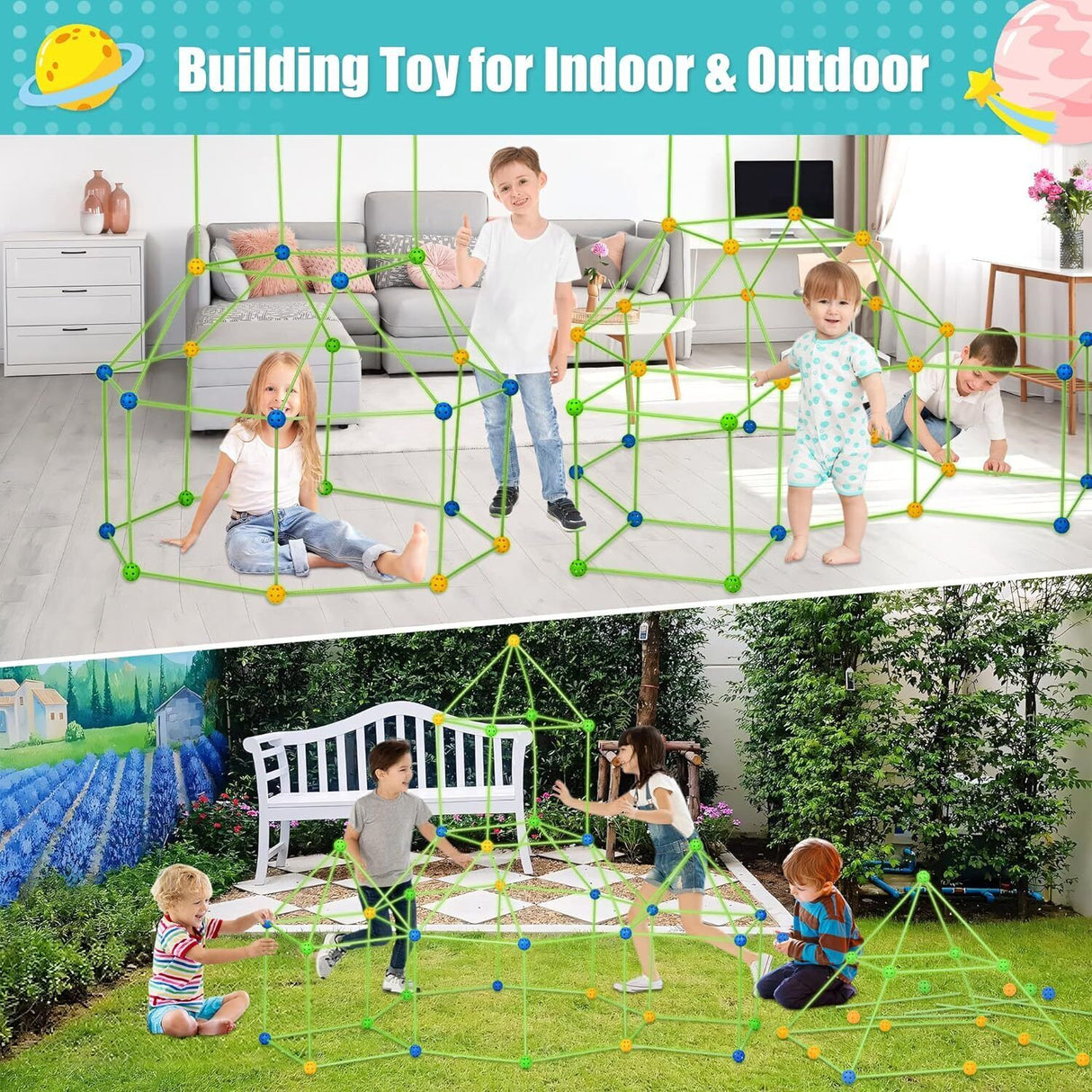 Funhub Fort - Kids Construction Fort Building Kit Indoor & Outdoor Gift Toys Game 175 pieces