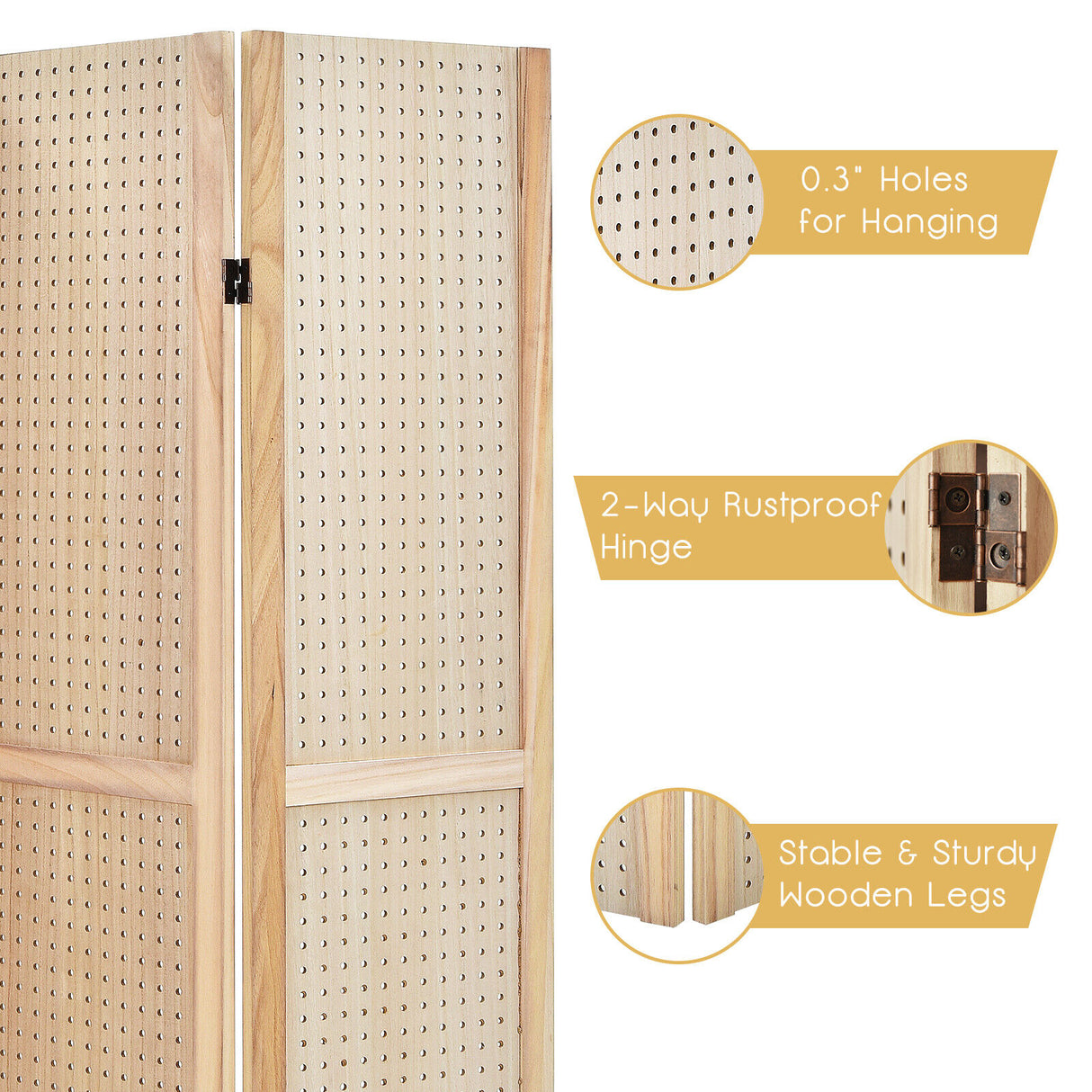 4-Panel Partition Room Divider Folding Privacy Screen Pegboard Display