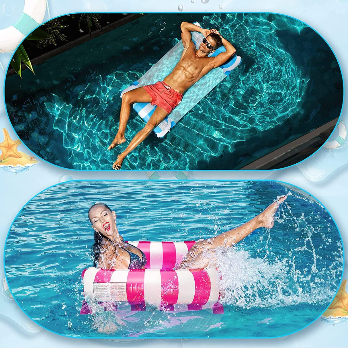 2 Pack Inflatable Summer Swimming Hammock Floating Water Float Pool Lounge Bed