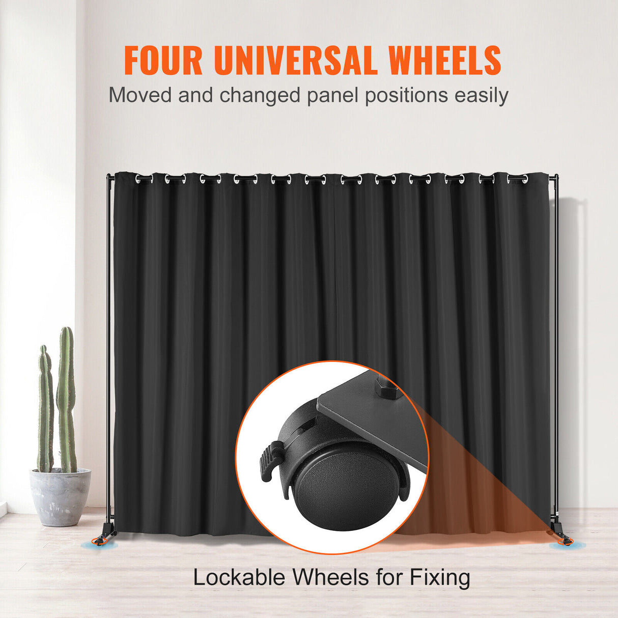 Room Divider Panel Privacy Screen Curtain Stand w/ Wheels 301 x 240cm