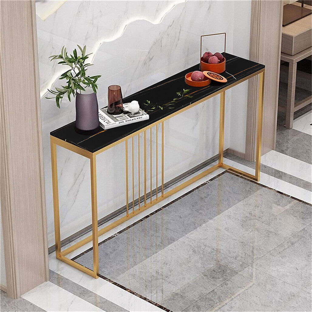 Slim Narrow Hallway Console Table scratch-proof Marble Long Bar Table Gold Legs