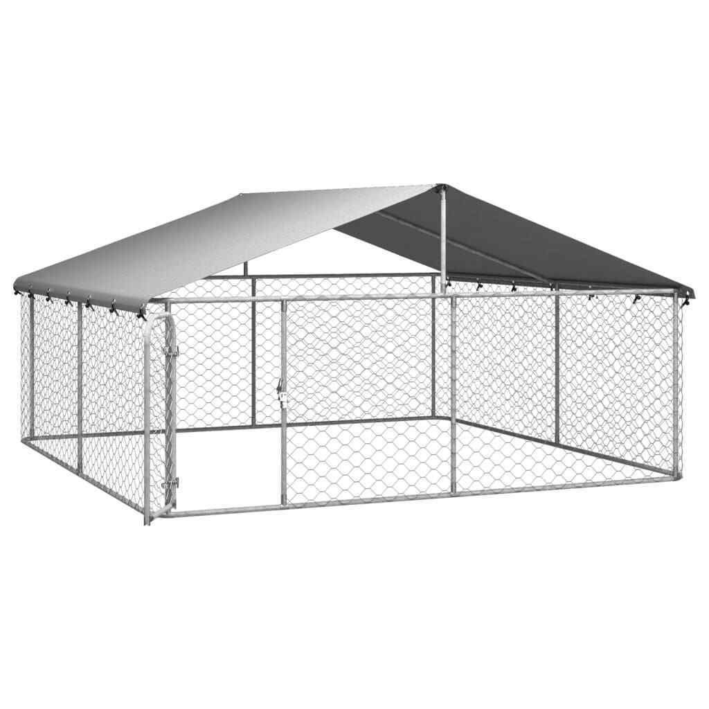 Large Dog Pen House Kennel Run Cage Galvanized Steel Outdoor Enclosed Roof 3x3 m