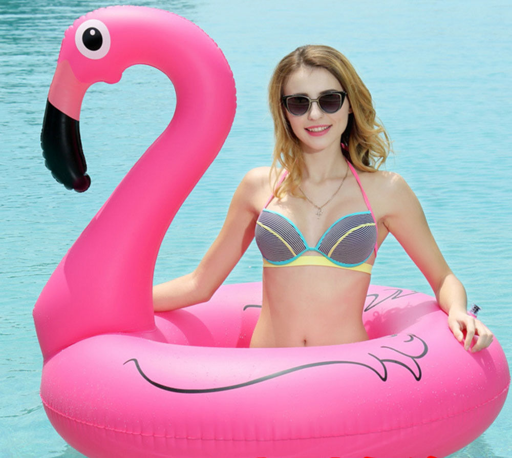 Inflatable Dia.120cm Giant Flamingo Swimming Ring Float Raft Pool Beach