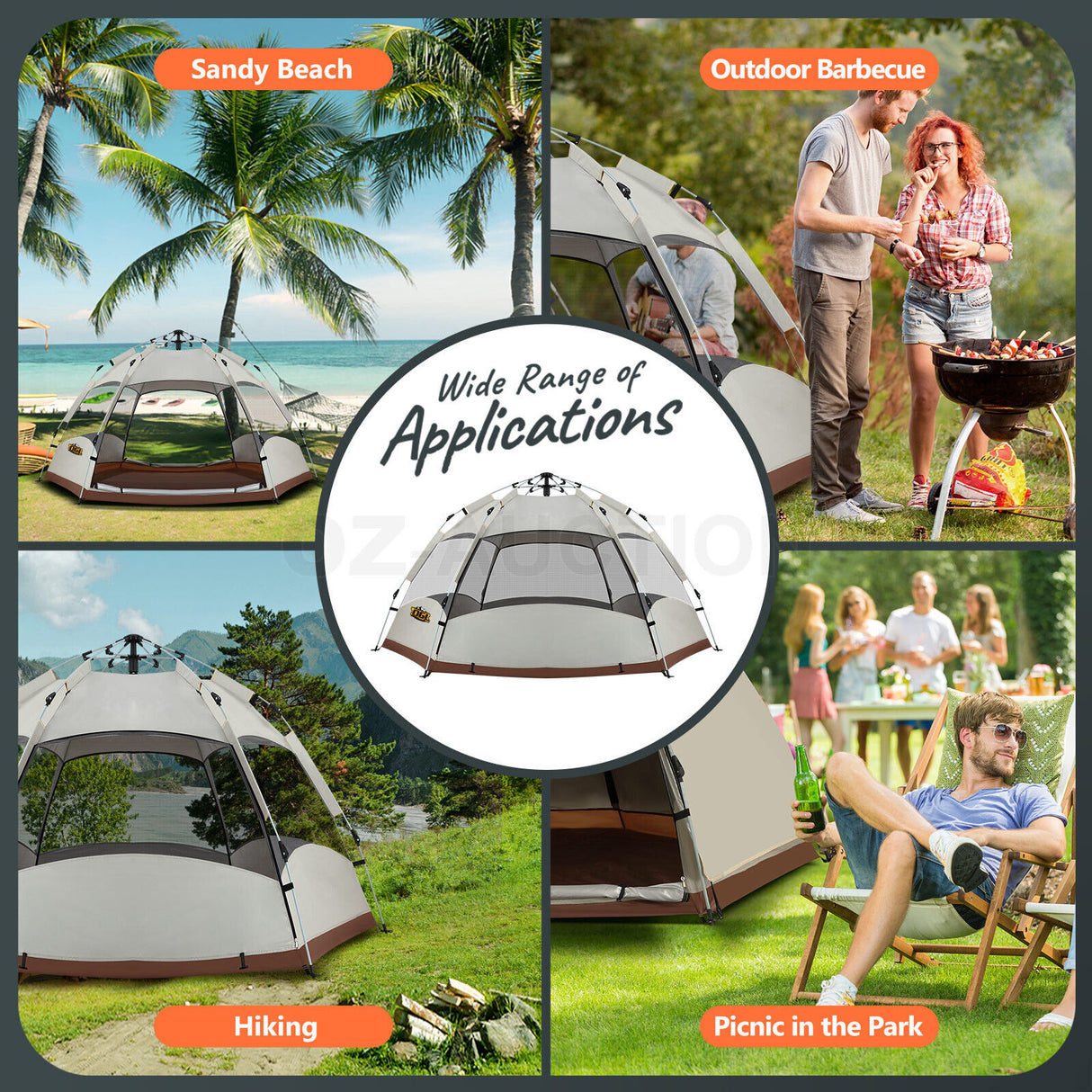 4 Person Camping Tent Beach Shelter Pop Up Instant Shade Dome Outdoor Hiking