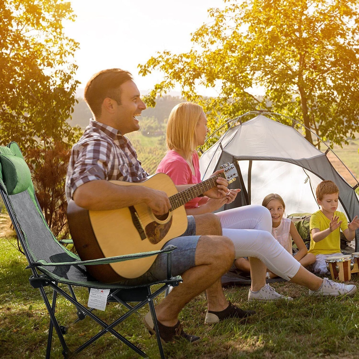 Portable Reclining Camping Chair Footrest,Headrest & Storage Bag,Mesh Recliner