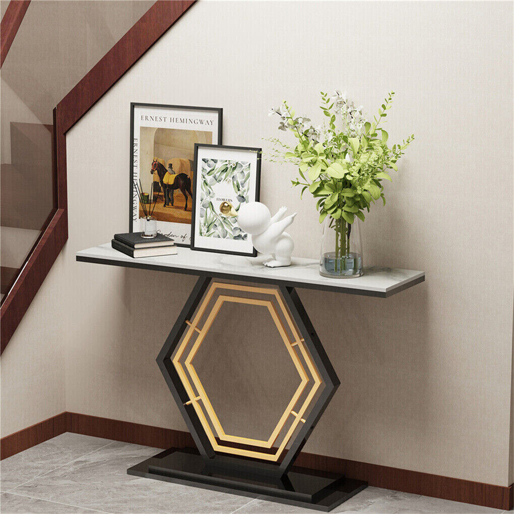 Heavy Duty Marble Console Table Solid Geometric Base Sofa Side Entryway Table