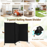 3-Panel Folding Room Divider, 180 CM Rolling Privacy Screen with Lockable Wheels, Portable Wall Divider and Separator, Freestanding Privacy Protection for Living Room, Bedroom, Office