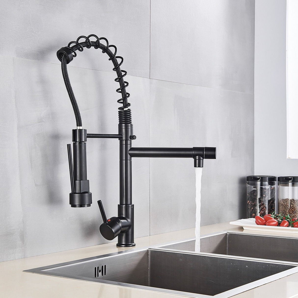 Kitchen Tap Black Pull Out Mixer Taps Sink Basin Faucet Vanity 360° Swivel